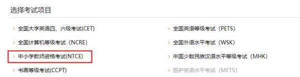 考生进入“成绩查询”栏目后，选择“中小学教师资格证考试”;